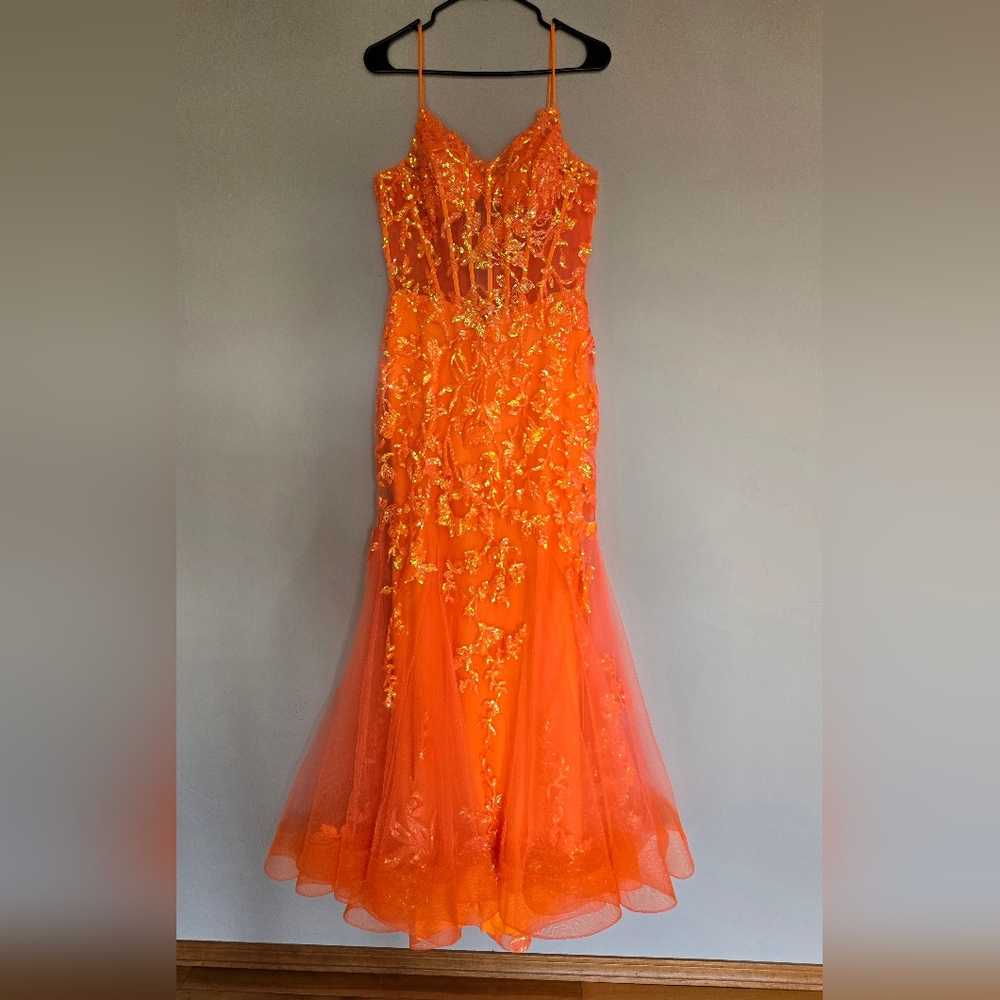 Orange Gown with Floral Embellishments NOX Anabel